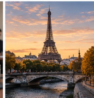 Tour Eiffel et Paris au coucher du soleil